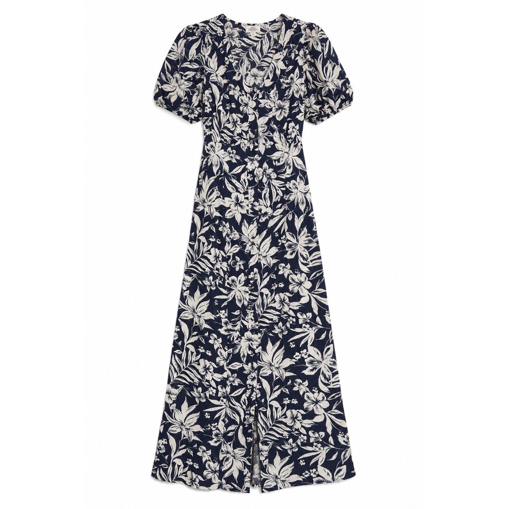 Faherty Sorrento Navy Hawaiian Floral Maxi Dress Resort Gauzy Boho Chic S